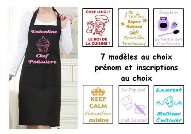 Tablier de Cuisine Personnalisé, Inscriptions Au Choix, 7 Modeles Choix
