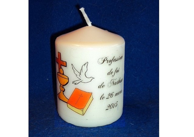 Bougie Personnalisée Communion de 8cm Hauteur, Inscriptions et Dessin Au Choix