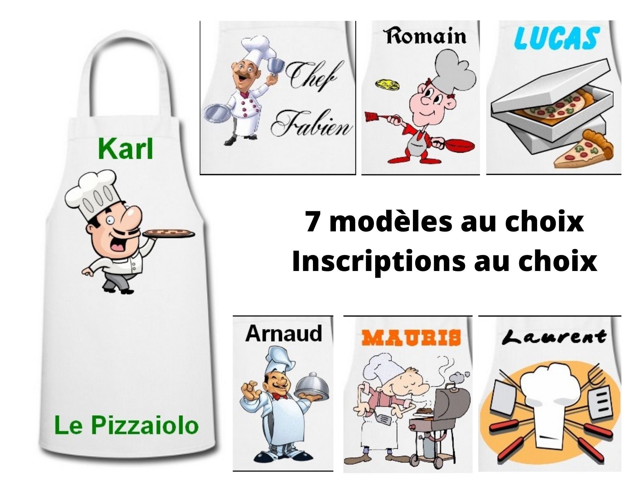 Tablier Personnalisé, Prénom, Texte et Dessin ou Photo Au Choix, Pizzaiolo, Barbecue, Cuisinier