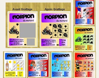 Ticket à gratter Annonce de grossesse ou autre, jeu du morpion , Moto, Tracteur, Rugby, Ricard, Foot, Pétanque, texte à gratter au choix