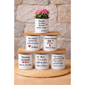 Cache‑pot en céramique personnalisé – Cadeau Fête des Mères & des Mamies – Pot de fleur décoratif pour maman / mamie