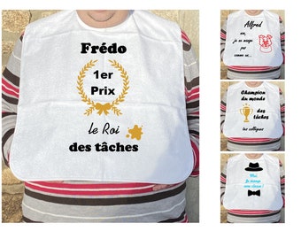 Bavoir adulte personnalisé, Bavoir humoristique, 1er prix des tâches, Champion du monde des tâches, Je mange comme un cochon, avec classe