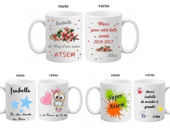 Mug Atsem personnalisé, cadeau de fin d'année scolaire maîtresse maître, Atsem, 3 modeles au choix