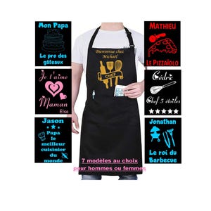 Tablier de cuisine personnalisé, Inscriptions au choix, 7 modeles au choix