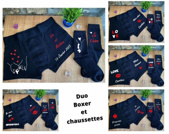 Ensemble Caleçon boxer et Chaussettes Mariage, Anniversaire de mariage, Saint Valentin, 5 modèles au choix