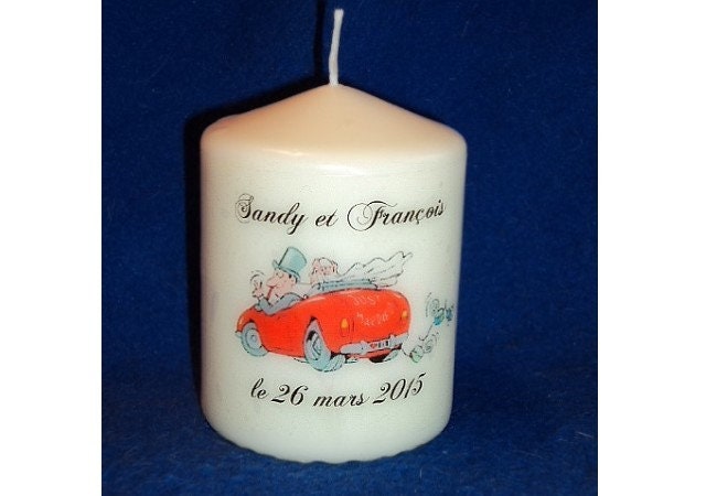Bougie Personnalisée Mariage de 8cm Hauteur, Inscriptions et Dessin Au Choix