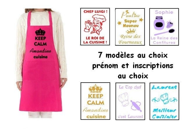 Tablier de Cuisine Rose Personnalisé, Inscriptions Au Choix, 7 Modeles Choix