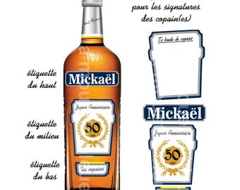 Personalized Ricard Birthday Bottle Labels, Birthday Gift, Set of 4 Front and Back Labels