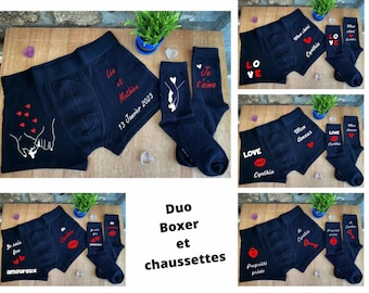 Ensemble Caleçon boxer et Chaussettes Mariage, Anniversaire de mariage, Saint Valentin, 5 modèles au choix