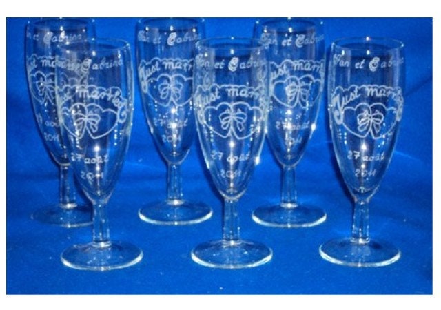 Ensemble de 6 Flûtes Gravée et Personnalisée, Mariage Inscriptions Dessin Au Choix