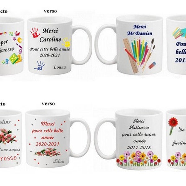 Mug Maîtresse personnalisé, cadeau de fin d'année scolaire maîtresse maître, Atsem, 4 modeles au choix