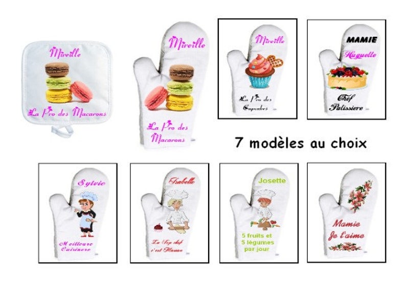 Gant de cuisine avec sa manique personnalisés, Prénom au choix, Gâteau, Cupcake, Macaron image 1