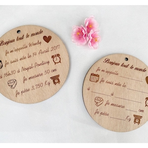 Carte en bois Bienvenue bébé, plaque en bois Annonce naissance bébé, à remplir ou entièrement gravée