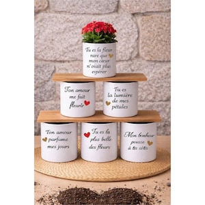 Cache‑pot en céramique personnalisé – Cadeau Saint Valentin, mariage, couple, amour – Pot de fleur décoratif