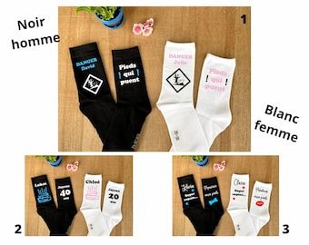 Chaussettes noires hommes ou blanches femmes, Chaussettes humour, Chaussettes anniversaire, Chaussettes pieds qui puent, Casse pieds