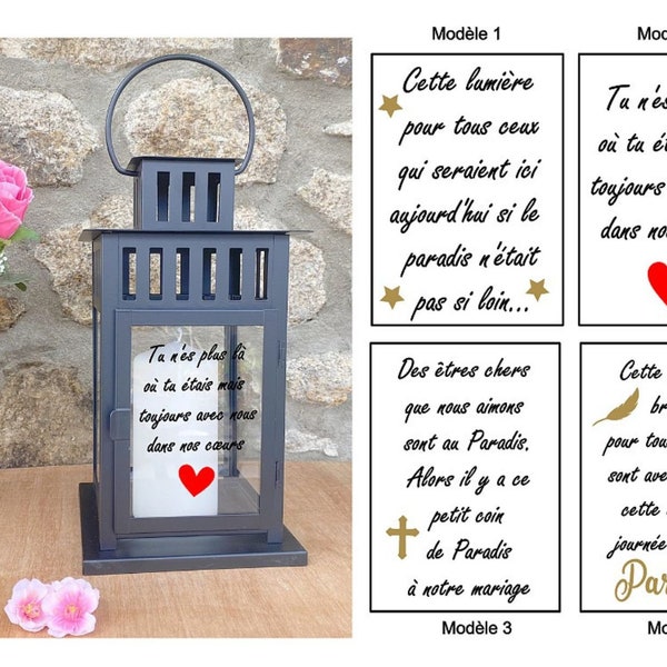 Stickers pour lanterne mariage, stickers souvenir défunt mariage, Autocollant mariage pensées défunts, hommage défunt, Stickers tout support