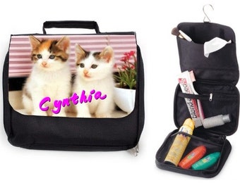 Personalized pet toiletry bag, First name and Photo, 9 models to choose from, Cat, dolphin, butterfly, ladybug, dinosaur, parrot