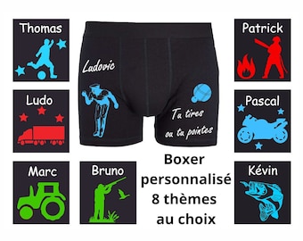 Boxer Caleçon noir personnalisé, Prénom et dessin au choix