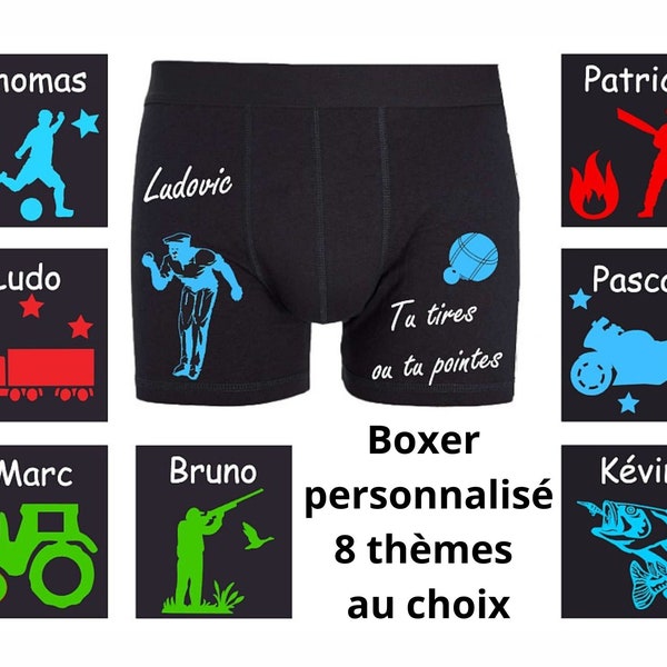 Boxer Caleçon noir personnalisé, Prénom et dessin au choix