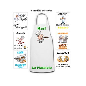 Tablier personnalisé, Prénom, texte et dessin ou photo au choix, Pizzaiolo, Barbecue, Cuisinier
