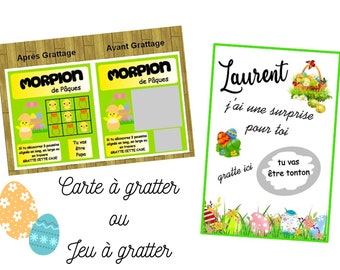 Ticket à gratter Pâques, Carte à gratter Pâques, Annonce surprise de Pâques, texte personnalisable