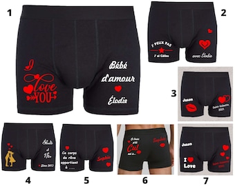 Boxer noir personnalisé Saint valentin, cadeau homme, Cadeau couple, Cadeau saint valentin,  cadeau anniversaire de mariage de rencontre