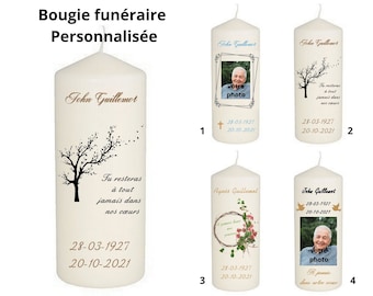 Bougie Personnalisée Funéraire 14cm de hauteur, Inscriptions et 4 modèles au choix