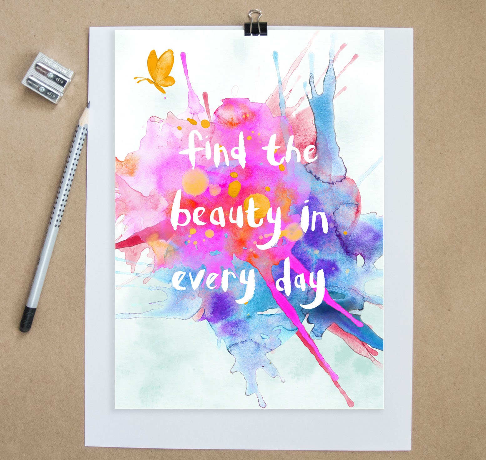 Heldere aquarel inspirerende art print. Motiverende citaat