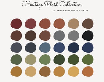 Erbliche Plaid Procreate Herbst-Farbpalette - 30 Herbst-inspirierte Farbmuster für Thanksgiving & Cozy Designs