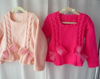 tunique fillette 4/5 ans, tricot fait main, coloris au choix