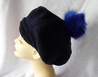 béret femme tricot avec pompon, bonnet femme tricot, tricot fait main, béret chaud,