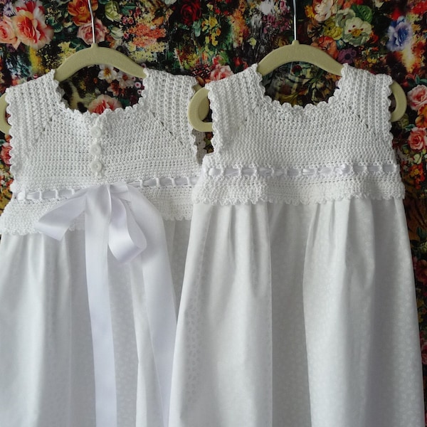 robe fille T. 4 ans, 6 ans, 8 ans,  robe haut  au crochet  et jupe en coton tissus , fillette, robe