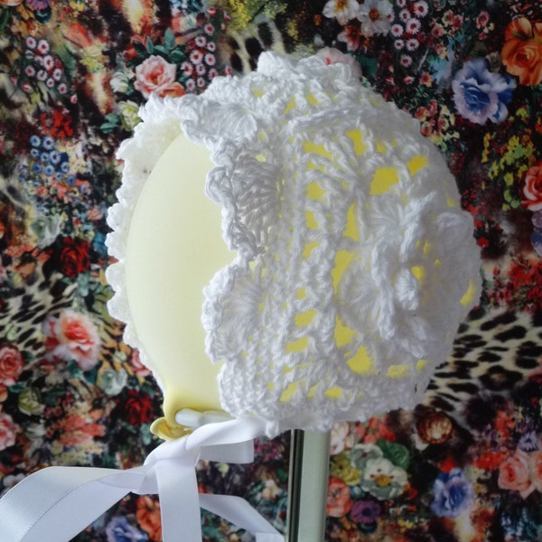 Bonnet de Baptême, bonnet bébé coton, crochet fait main,