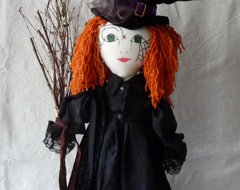 Art doll, UNIQUE halloween decoration, fabric doll, Collectible doll, Witch halloween Gothica unique collector's item