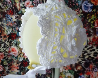 Bonnet de Baptême, bonnet bébé coton, crochet fait main,