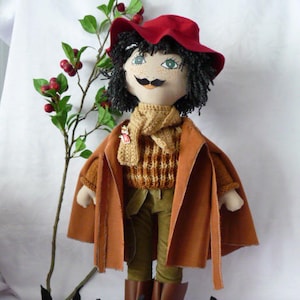 Art doll, UNIQUE fabric doll, Collectible doll, Collectible doll, CHARLY and his three &quot;Scottish terriers&quot;