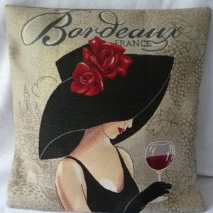 Tapestry cushion cover, cotton canvas, elegant woman pattern
