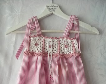 robe fille T. 18 mois / 2 ans, robe d'été et bloomer bébé fille, robe à bretelles, robe dos nus