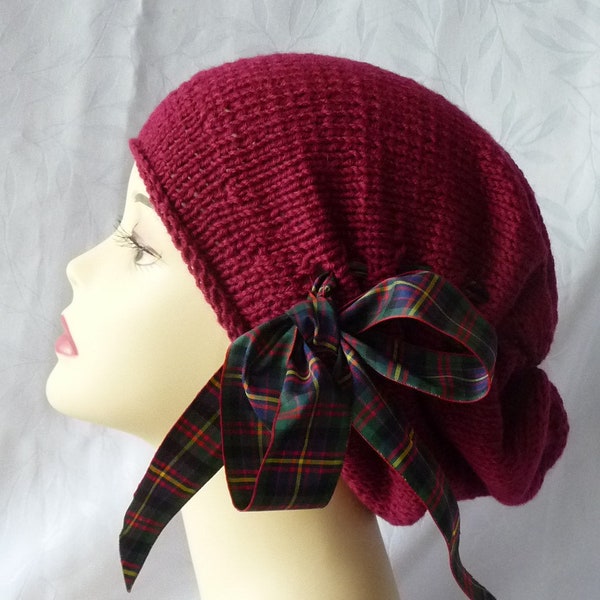 bonnet femme tricot, ruban Tartan Cameron Erracht, bonnet original, tricot fait main, bonnet unique,
