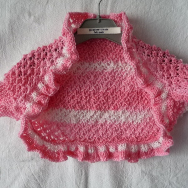 bolero fille, T.2ans à 8 ans ,tricot fait main maille diamant