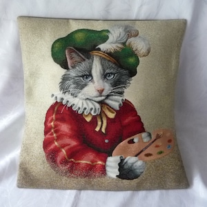 Tapestry cushion cover, cotton canvas, cat pattern painter