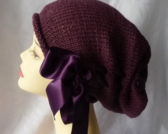 bonnet femme tricot, ruban assorti, bonnet original, tricot fait main, bonnet unique,