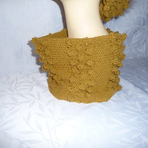 Hat and snood set, matching, handmade knitting dark ocher image 2