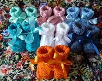 baby slippers, T.16 - handmade knitting, birth slippers, birth giftT. 16 - 0 to 3 months