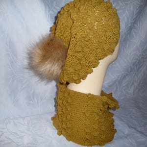 Hat and snood set, matching, handmade knitting dark ocher image 4