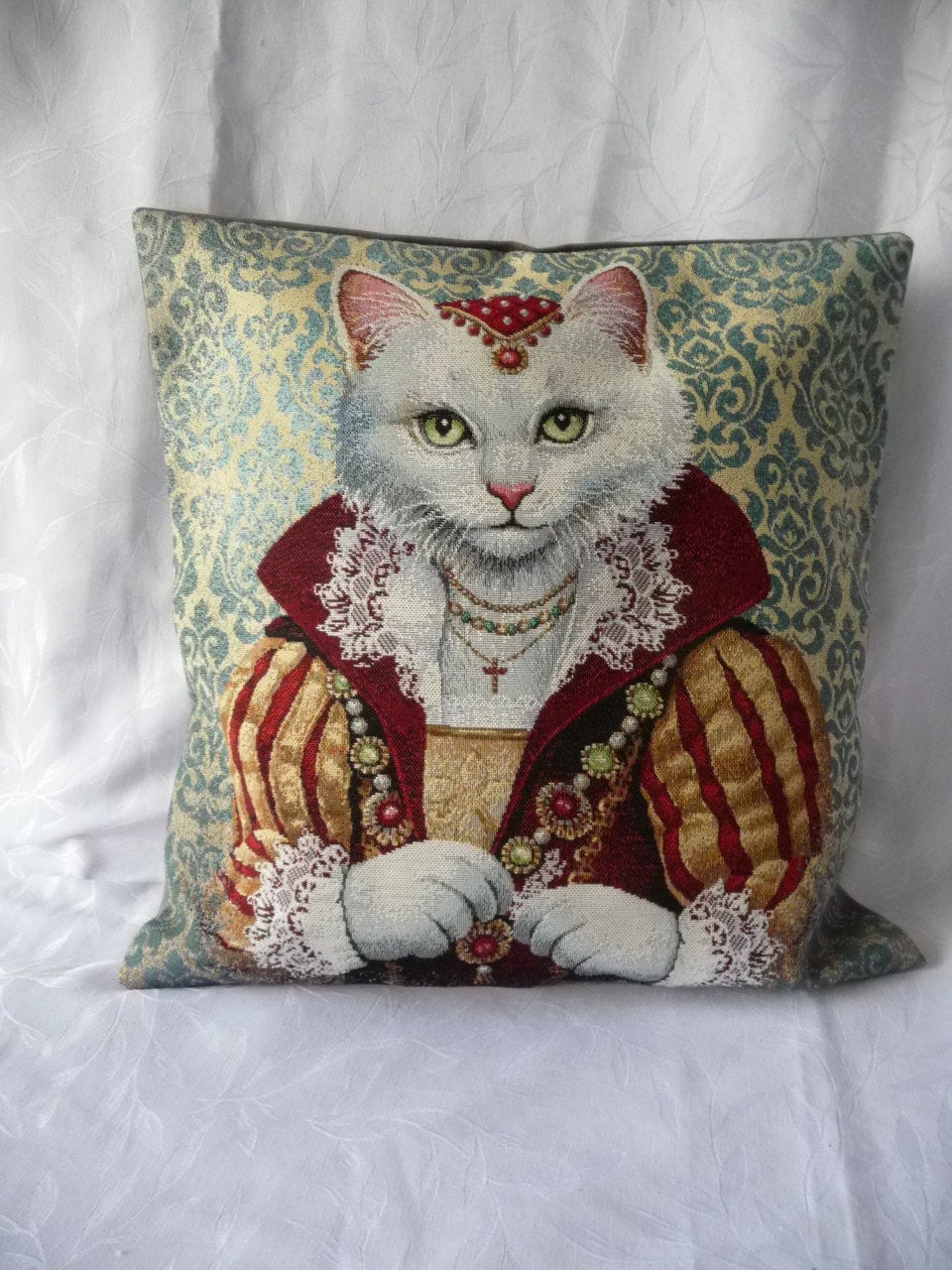 Housse de Coussin Tapisserie Jacquard, Toile Coton, Motif Chat, Édition Limitée