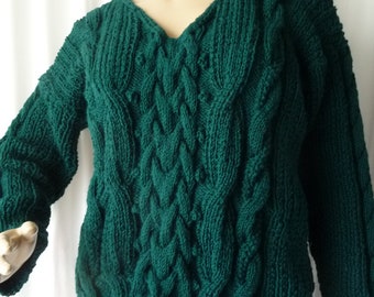 NEUER irischer Pullover T.L 38 EINZIGARTIGES Stück, Damen - handgemachtes Stricken, keltischer Damenpullover