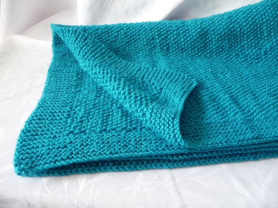 Birth Gift, Shawl, Baby Blanket, Handmade Knit, Duck Blue