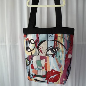 Large Lined Cabas with Inside Pockets, Large Jacquard Cabas, Tote Bag, Tote Bag, XXL Cabas