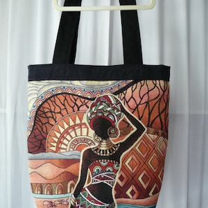 Large Lined Cabas with Inside Pockets, Large Jacquard Cabas, Tote Bag, Tote Bag, XXL Cabas